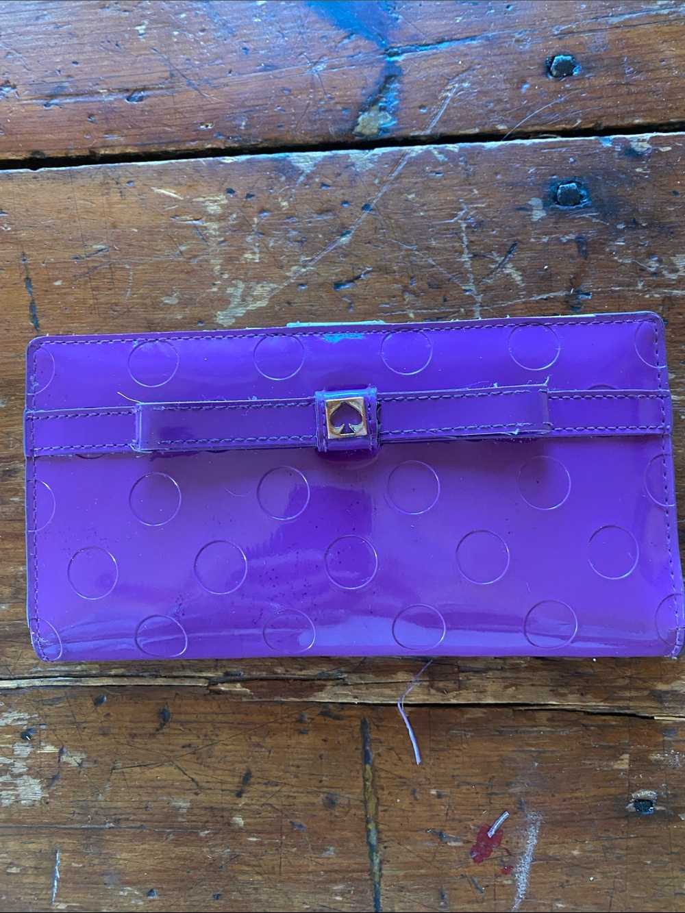 kate spade Purple Patent Polka Dot Bow Clutch Wallet